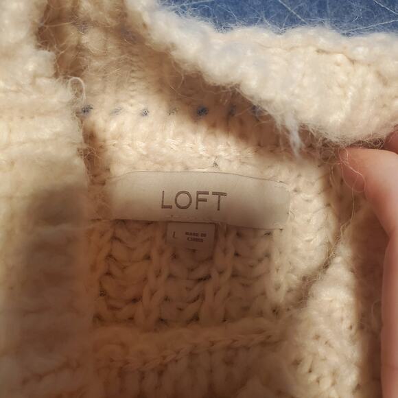 LOFT Size L Loose Chunky Knit Sweater Baby Pink Mock Neck Acrylic Alpaca Blend - Picture 6 of 9